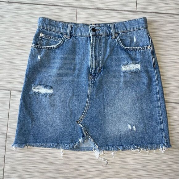 We the Free Hallie Washed Denim Distressed Skirt Size 28 - Picture 3 of 9